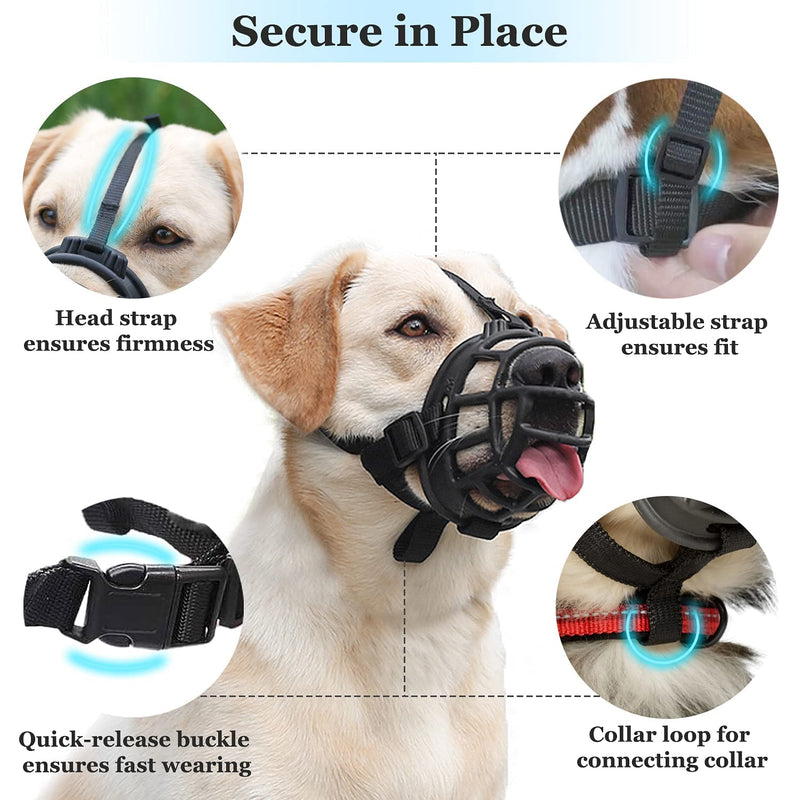 LUCKYPAW Dog Muzzle, Soft Basket Muzzle for Medium Large Dogs, Best to Prevent Biting, Chewing and Barking XS-(Snout 6"-7½") Black - PawsPlanet Australia