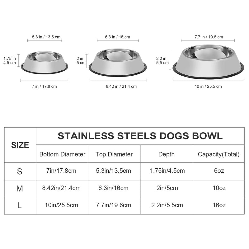 WERFORU 2 Pack Stainless Steel Dog Bowls, Puppy Cat Bowls, Stainless Steel Double Non-Slip Pet Bowls for Food and Water, Silver Small Size S A-Silver - PawsPlanet Australia