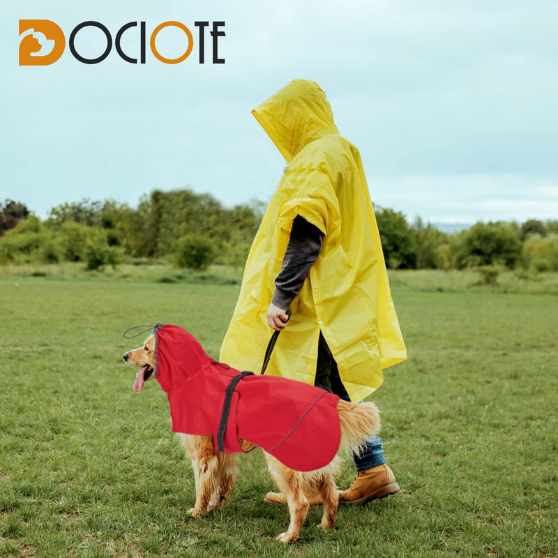Dociote Dog Raincoat with High Collar, Reflective Dog Coat Waterproof Jacket with Leash Hole Adjustable Lightweight Rain Poncho Dog Hooded Rainwear Rain Jacket for Medium Large Dogs Red 3XL-40cm - PawsPlanet Australia