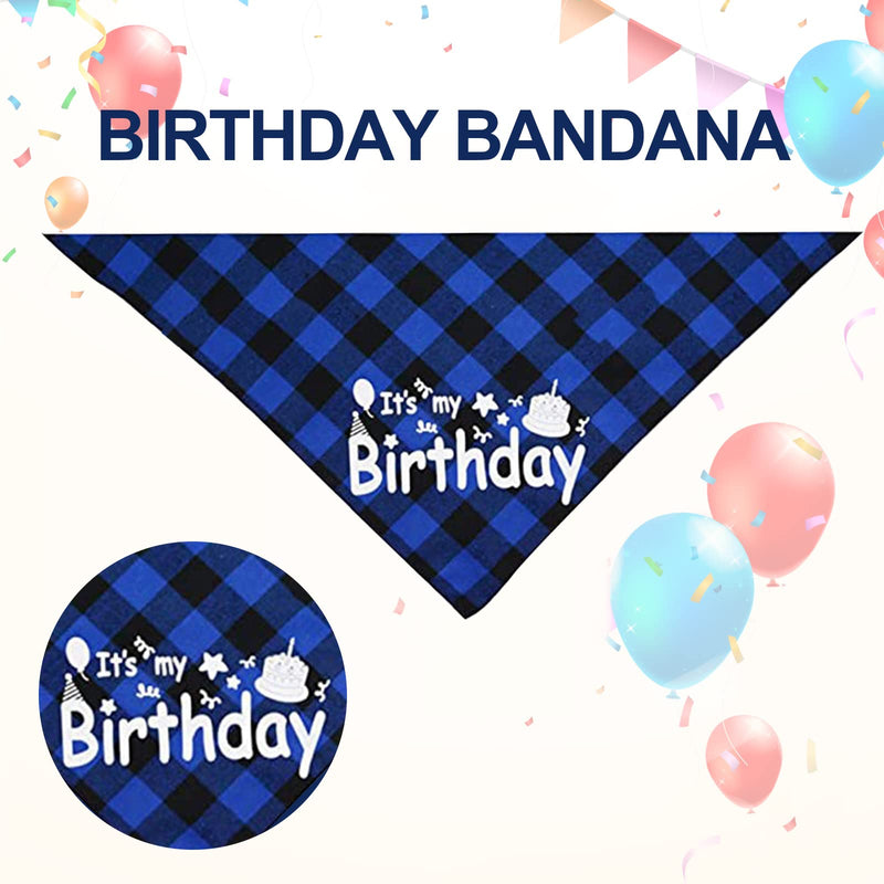 HACRAHO Dog Boy Birthday Supplies, 2 PCS Pet Birthday Plaid Bandana with Sequin Hat It’s My Birthday Dog Bandana Scarf and Adjustable Hat Pet Boy Birthday Party Supplies for Dogs Cats, Blue - PawsPlanet Australia