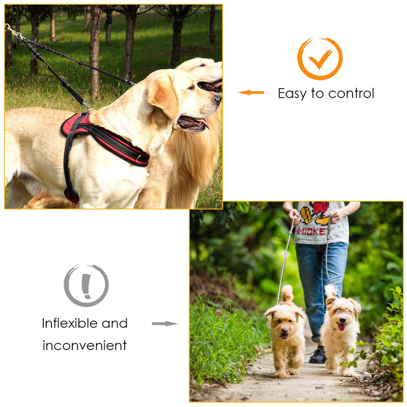 AUTOWT Double Dog Leash, No Tangle 360° Swivel Rotation Reflective Lead Attachment Adjustable Length Dual Two Dog Lead Splitter, Comfortable Shock Absorbing Walking Training for 2 Dogs Medium >20lbs Black-Adjustable - PawsPlanet Australia