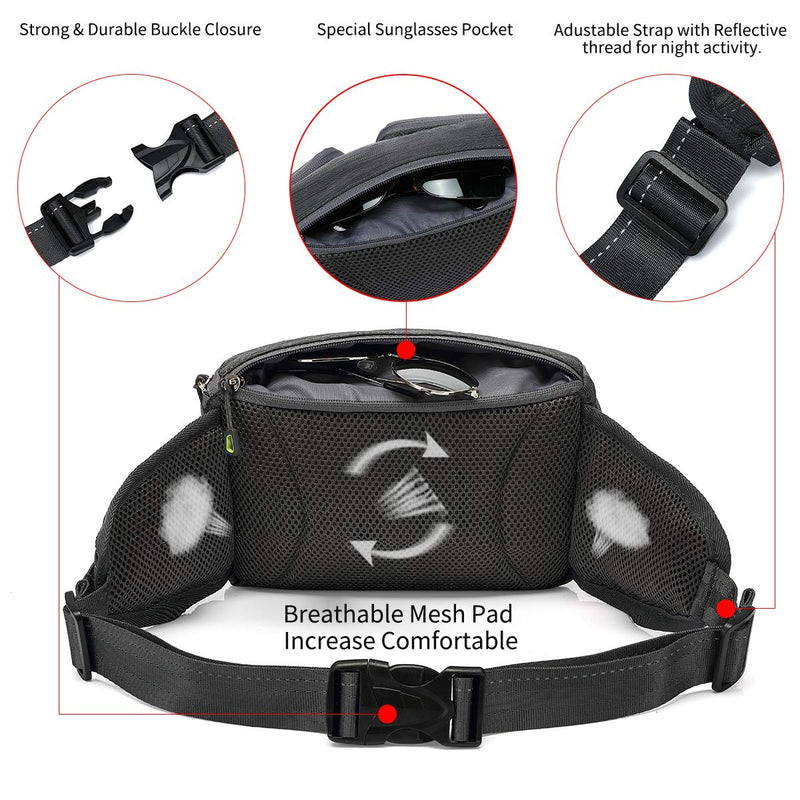 [Australia] - TUDEQU Running Waist Bag Fanny Pack with Two Invisible Bottle Bags for Men Women DARK GREY 