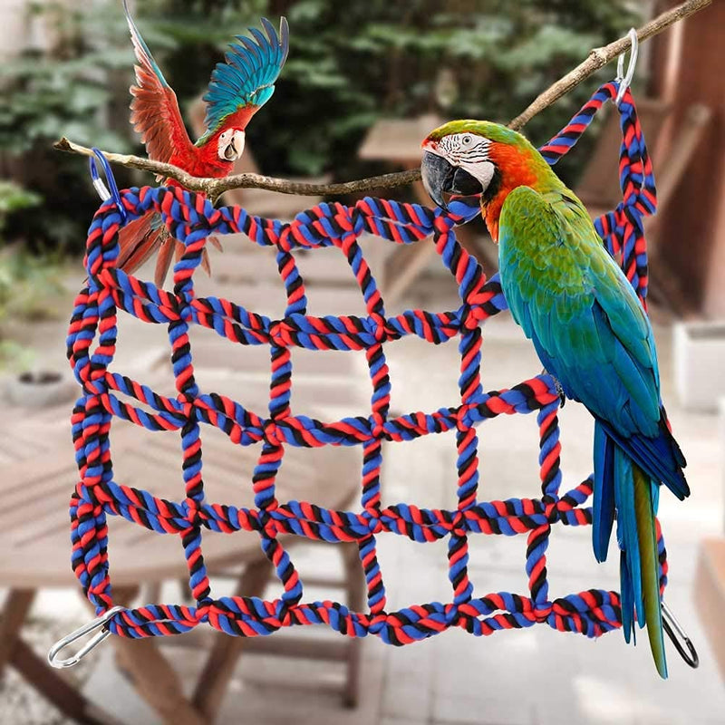Bird Rope Net Parrot Large Climbing Net with Hooks Swing Ladder Toys for parakeet, Parrot Climbing Net Support Bird Cage Hangs On Rope(12x10inch) - PawsPlanet Australia