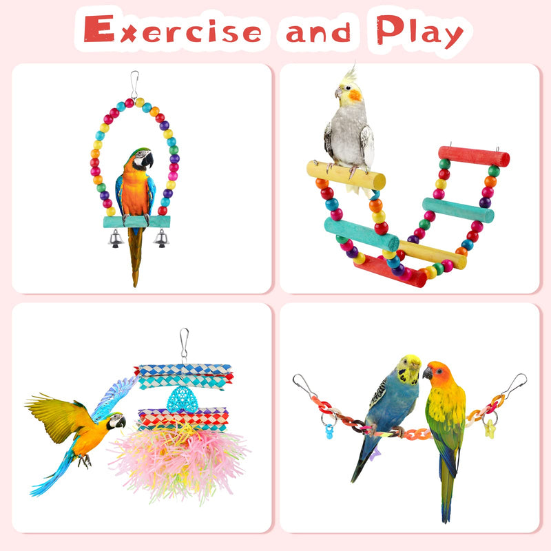 Tiibot 10 Pieces Bird Parakeet Toys Small Parrot Chewing Toys Parrot Cage Foraging Hanging Toys Bird Swing Bird Ladder for Parrots Lovebird Cockatiel Conure - PawsPlanet Australia