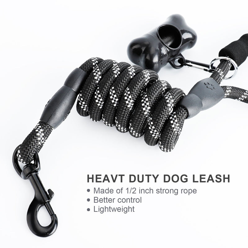 Toozey 5FT Dog Lead with Comfortable Padded Handle, Reflective Dog Lead with Dog Poo Bags & Dispenser, Dog Lead for Small, Medium and Large Dogs Black - PawsPlanet Australia