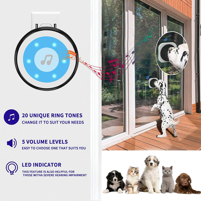 AOJESS Paw Smart Bell Dog DoorBells for Potty Training Sliding Door/Go Outside IP65 Waterproof 20 Melodles Polyphonic Ringtones Super-Light Press Button Doorbell - PawsPlanet Australia