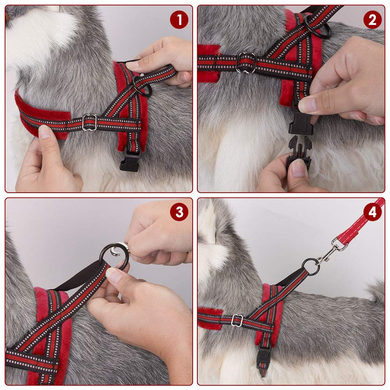 [Australia] - SlowTon No Pull Small Dog Harness and Leash, Heavy Duty Easy for Walk Vest Harness Soft Padded Reflective Adjustable Puppy Harness Anti-Twist 4FT Pet Lead Quick Fit for Small Dog Cat Animal XX-Small Red 