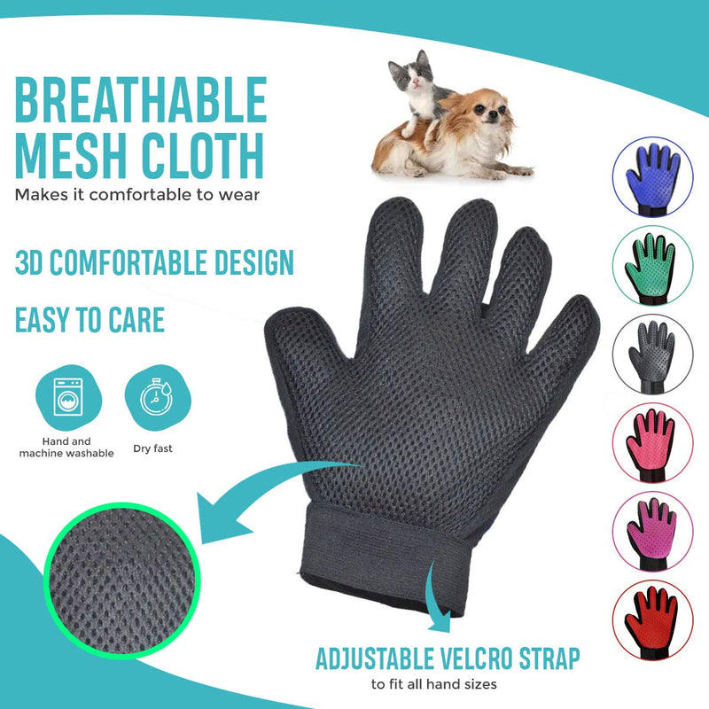 NA Pet Grooming Glove - Pet Hair Remover Mitt - Moulting - Deshedding Brush Glove - Soft Silicone Tips for Gentle Massage – For Cats & Dogs with Long & Short Fur (Blue, Right) Blue - PawsPlanet Australia