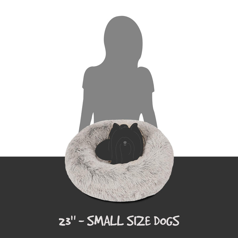 Friends Forever Donut Cat Bed, Faux Fur Dog Beds for Medium Small Dogs - Self Warming Indoor Round Pillow Cuddle Grey - PawsPlanet Australia