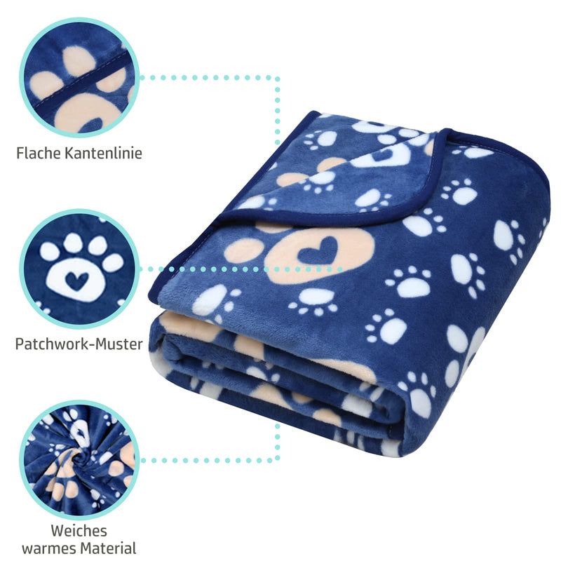 Awaytail Blanket for Large Dogs Dog Blanket Car Back Seat Sofa Bed Blanket Washable Soft and Warm Fleece Cat Blankets Paw Print 150 x 130 cm Blue 130 x 150 cm - PawsPlanet Australia