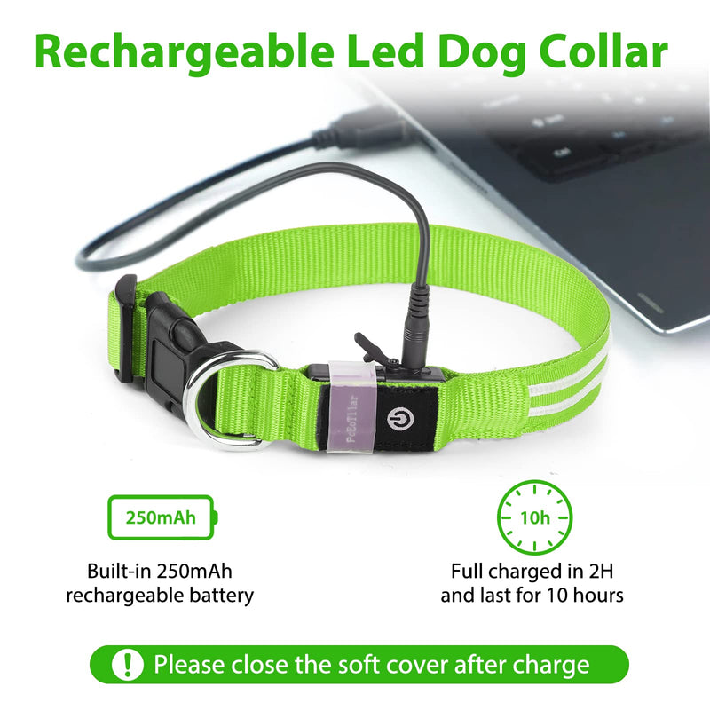 PcEoTllar Luminous Rechargeable Dog Collar, Luminous Dog Collar, Waterproof Adjustable Flashing Light LED Collar Dog for Small Medium Large Dogs, Visibility in the Dark, Green - LL(48-60cm/19-23.6inch) - PawsPlanet Australia