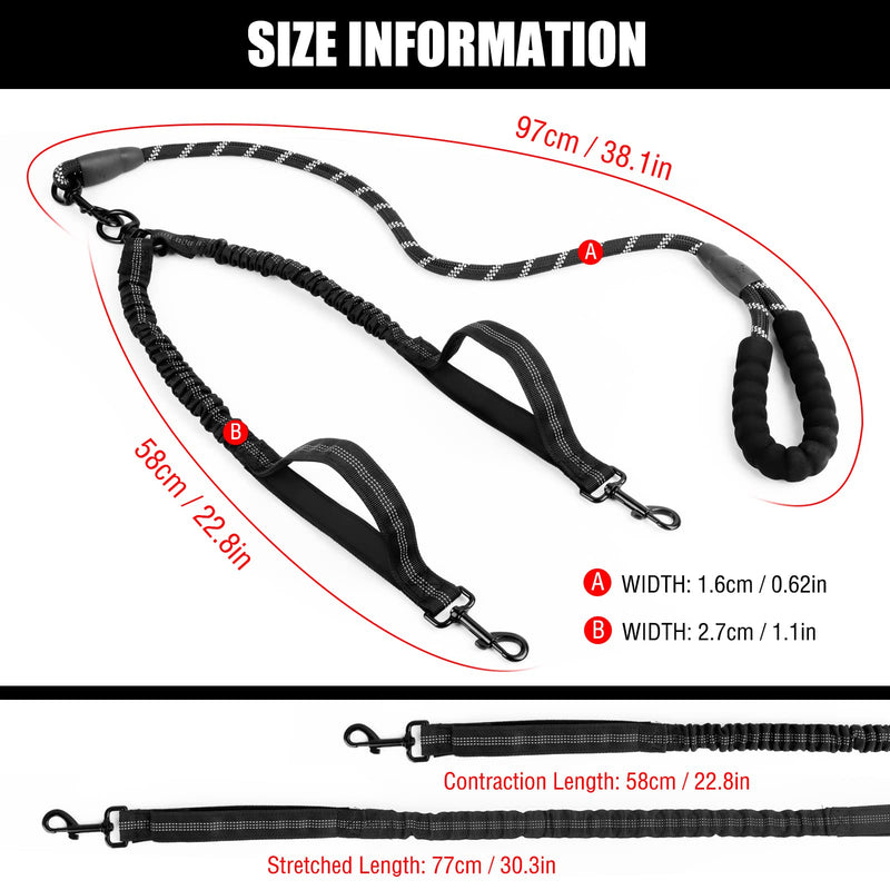 Double Leash for 2 Dogs, RUNEAY Double Leash for Dogs with Padded Handles, No Tangle Double Leashes Flexible Dog Leash Splitter for Two Dogs, Double Leash for Small & Large Dogs - PawsPlanet Australia