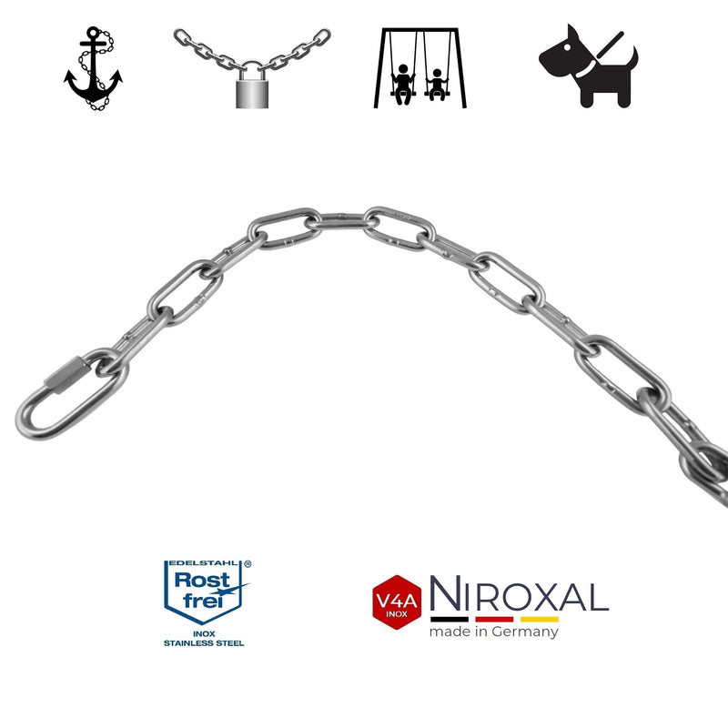NietFullThings 5 mm extension chain made of stainless steel breaking load max 900 kg with screw connector and shackle made of V4A fastening set for hanging punch bag hammock hammock chair 5 mm | Chain length: 150 cm = 1.5 meters 1 extension set - PawsPlanet Australia
