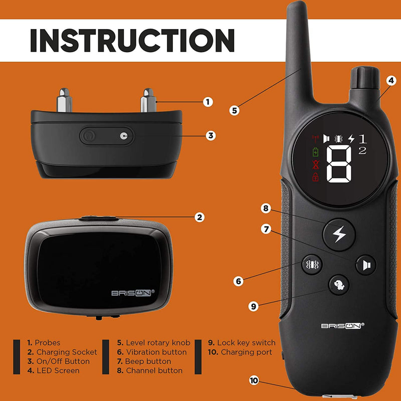 [Australia] - BRISON Dog Training Collar - 3 Modes - Humane Rechargeable Waterproof Anti Bark Collar for Small Medium and Large Dogs with Remote Trainer E-Collar 1000 ft 