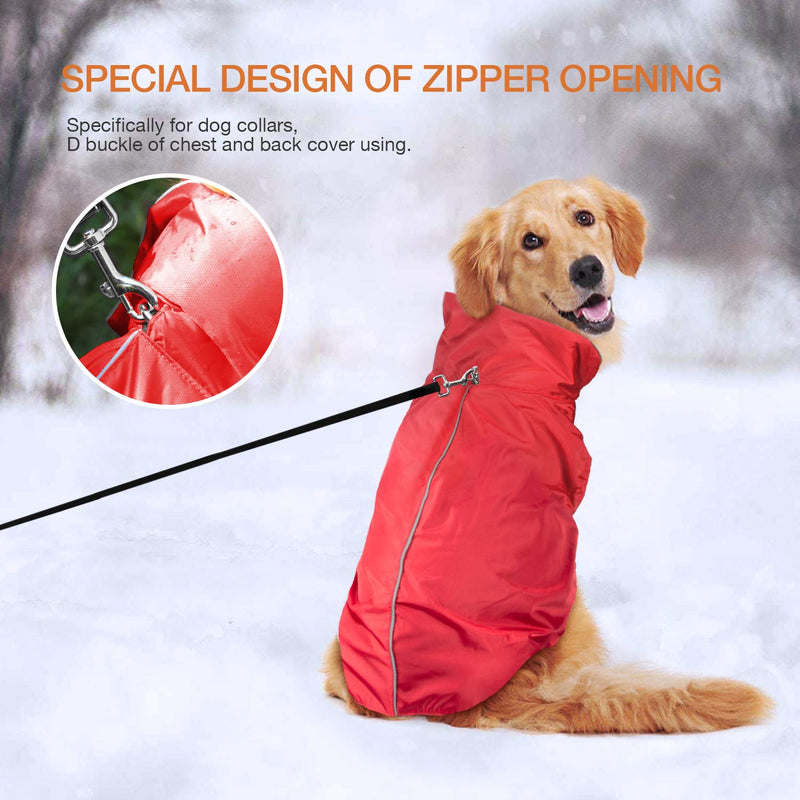 [Australia] - IREENUO Dog Raincoat, 100% Waterproof Dog Warm Coat for Fall Winter, Reflective Dog Jacket with Harness Hole for Medium Large Dogs Red 