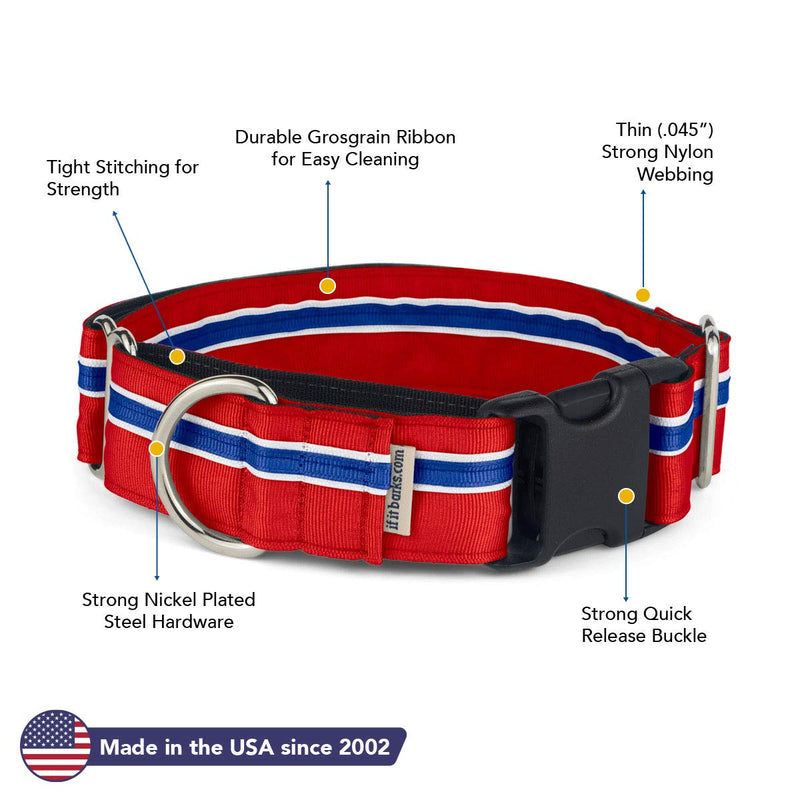 [Australia] - If It Barks - 1.5" Martingale Collar for Dogs - Adjustable - Nylon - Strong and Comfy - Ideal for Training - Made in USA Medium w/Buckle Patriotic 