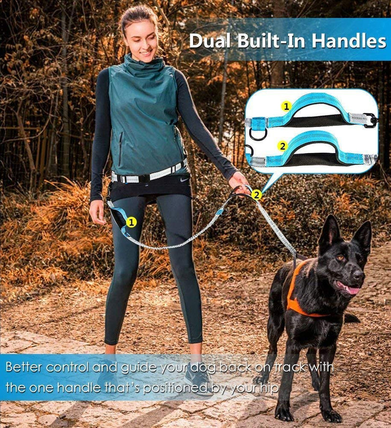 [Australia] - YOUTHINK Hands Free Dog Leash, with Training Treat Pouch, Reflective Shock Bungee Endure Up to 150 lbs, Comfort & Safe Dual Handle Waist Belt Collapsible Water 