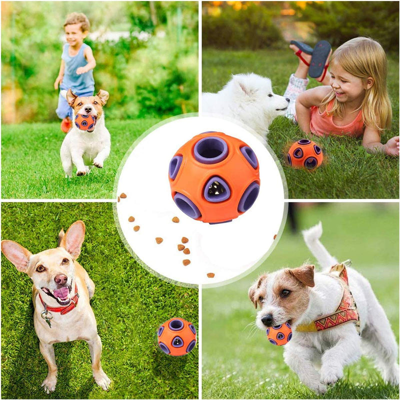BDUK Dog Ball Interactive Dog Toy with Small Bell Durable Rubber Ball,IQ Treat Ball Puzzle Toy Bounce Wobble Wag Ball Double Layer Structure Food Dispenser for Dogs Playing Chasing Chewing (Orange) Orange - PawsPlanet Australia