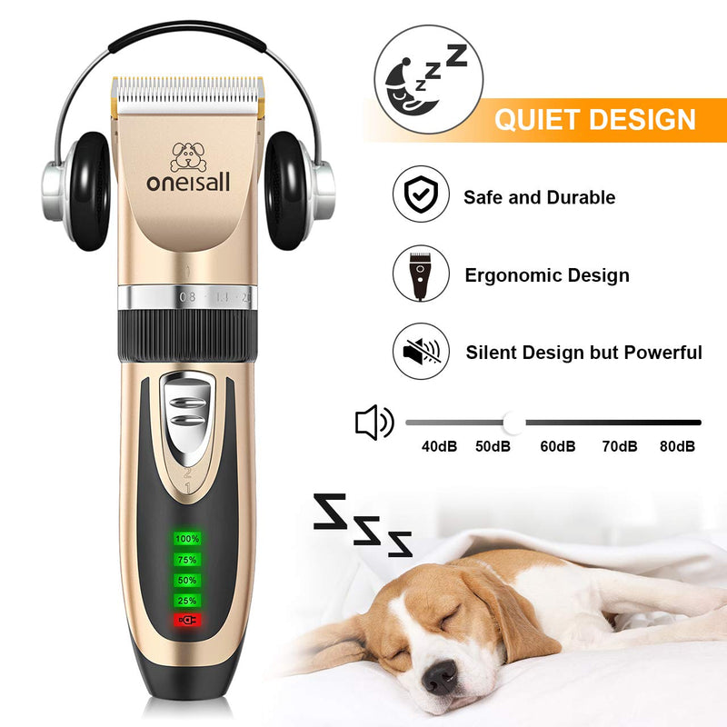 [Australia] - oneisall Dog Clippers Low Noise, 2-Speed Quiet Dog Grooming Kit Rechargeable Cordless Pet Hair Clipper Trimmer Shaver for Small and Large Dogs Cats Animals 