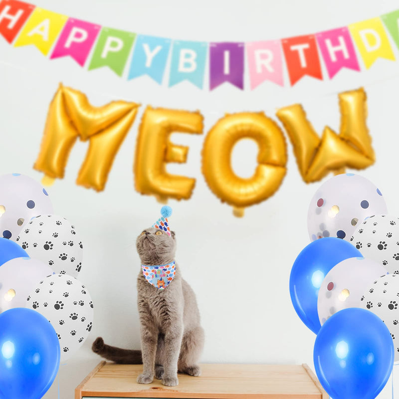 EXPAWLORER Cat Birthday Party Supplies- Cat Birthday Hat Bandana Balloons,Cute Banner Decorations for Kitten,Puppy - PawsPlanet Australia