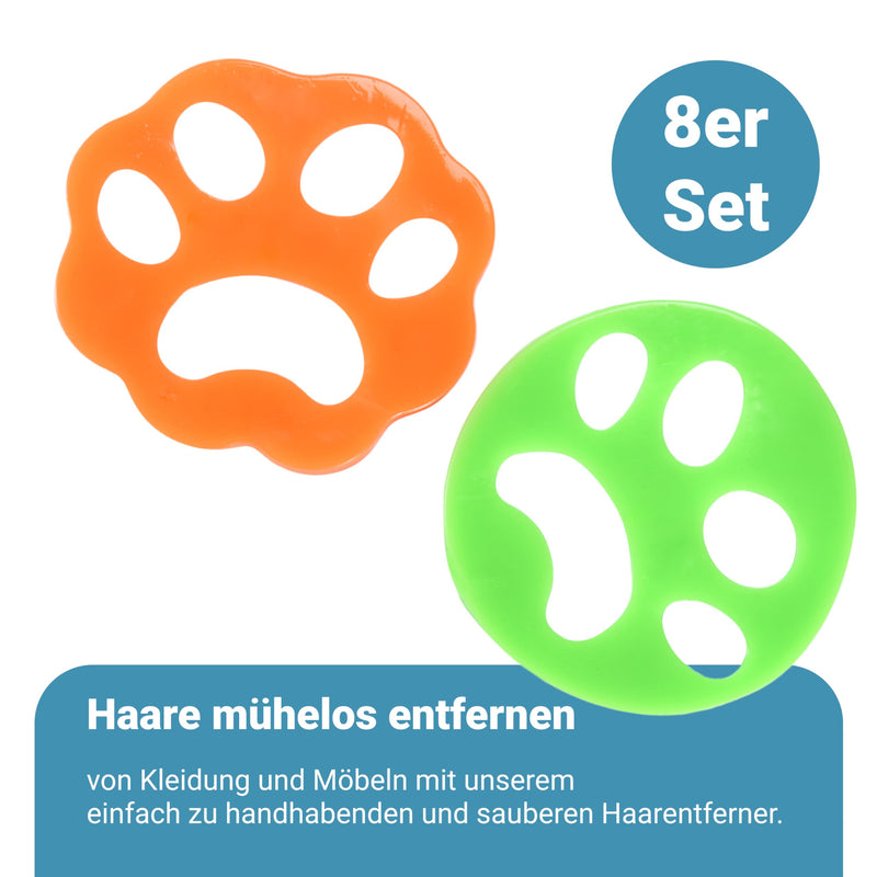 Plemont Pet Hair Remover Set of 8 - Orange and Green - Reusable Pet Hair Washing Machine Removal - Hair Remover for Laundry for Dog Hair, Removes Fur in Dryer and Washing Machine - PawsPlanet Australia