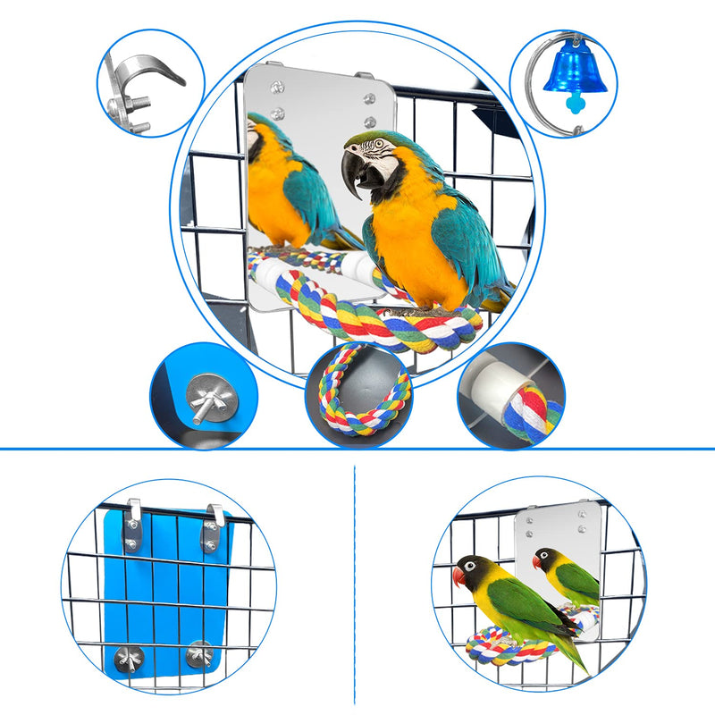 Eeaivnm 7 Inch Pet Bird Mirror Swing Parrot Cage Toys with Rope Perch, Parrot Parakeet Mirror with Bird Swing Bell Toys for Parakeet Cockatoo Cockatiel Conure Lovebirds Finch Canaries - PawsPlanet Australia