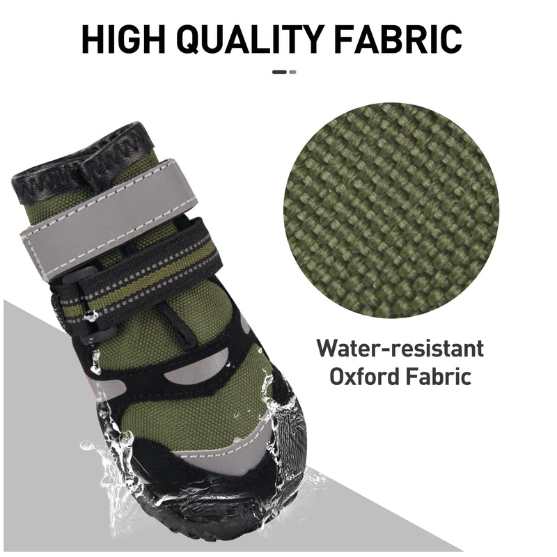 Dog Booties for Large Medium Dogs - Wear-Resistant Dog Boots with No Slip Rugged Sole - Waterproof Dog Winter Snow Shoes for Hiking Walking Running Jogging - Rubber Dog Shoes with Reflective Straps #1 (Length: 2.15" ; Width: 1.57") Army Green - PawsPlanet Australia