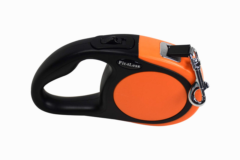 [Australia] - Fit4Less Retractable Dog Leash 16 ft Length Ideal for Small and mid Size up to 55lbs, with one Button Break and Lock. Orange 