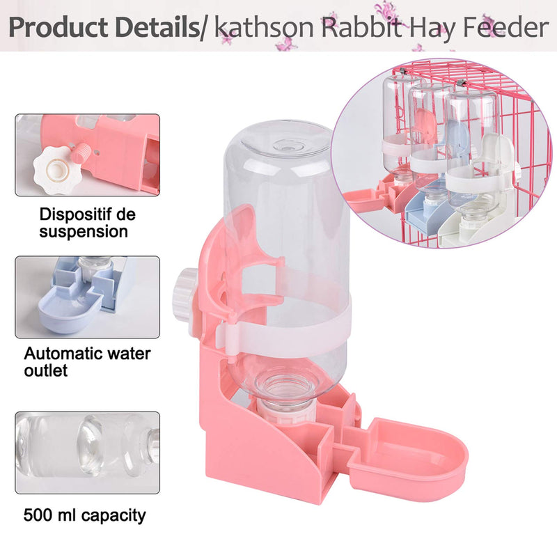 kathson Bunny Hay Feeder Bag, Small Animal Hanging Feeder Sack Hay Bag Holder with Rabbit Water Bottle Automatic Dispenser Water Feeder for Guinea Pig Hamster Chinchilla Hedgehog(2PCS) - PawsPlanet Australia