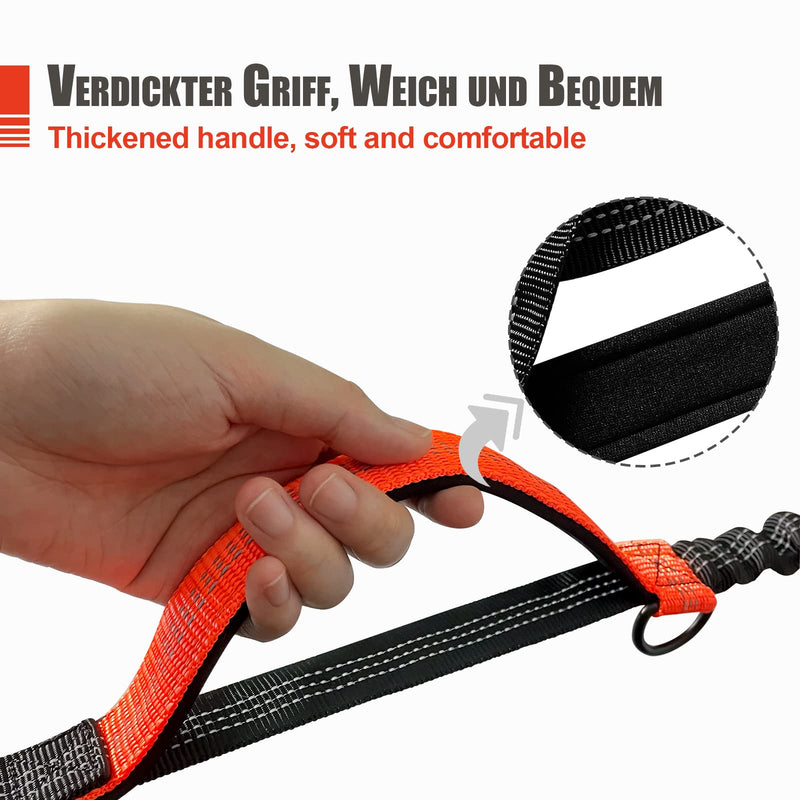 Snocyo jogging leash for dogs, jogging dog leash for medium and large dogs, elastic and reflective dog leash, retractable leash with double handle and waist belt for one dog, black and orange - PawsPlanet Australia