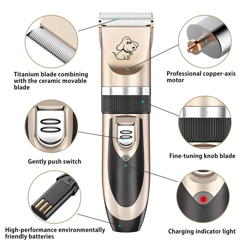 Everesta Dog clippers, Low Noise Rechargeable Cordless Pet Dogs and Cats Electric Grooming Clippers Kit with Shears and Comb (Gold+Black) P-2 - PawsPlanet Australia