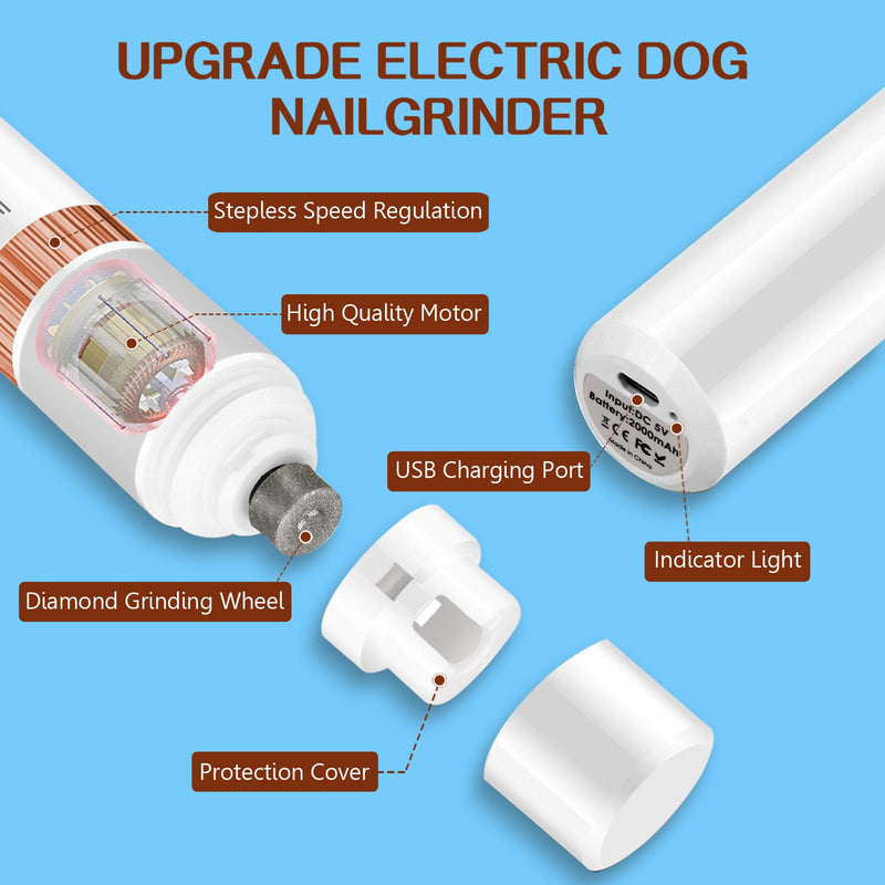 Upgrade Dog Nail Grinder and Clippers Quiet with 20h Working Time Rechargeable Pet Nail Trimmer Stepless Speed Regulation Pet Nail Grinder Electric Nail File For Small Medium Large Dogs and Cats - PawsPlanet Australia