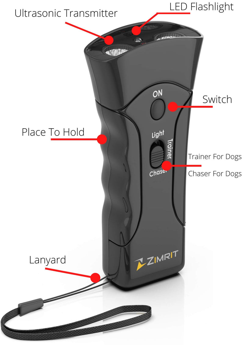 ZIMRIT Anti Barking Device - Dog Barking Deterrent Devices - Ultrasonic Bark Control Device - Multi Function Training Pet Dog Handheld Repellent - No Bark Dog Silencer Safe to Use Indoor Outdoor - PawsPlanet Australia