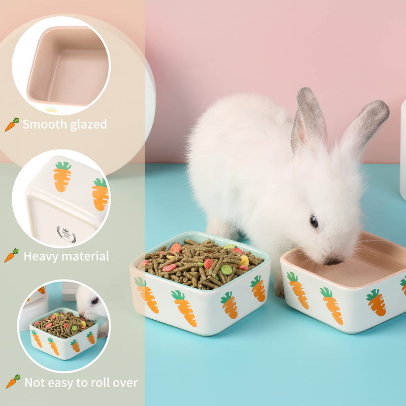 JanYoo Rabbit Food Bowl Guinea Pig Feeder Ceramic for Cage with Water Bowls Supplies and Accessories for Bunny A-Blue+Pink - PawsPlanet Australia