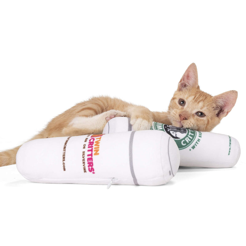 [Australia] - Twin Critters Organic Silvervine Catnip KittiBuzz Coffee Cups Refillable Plush 2-Pack for Cats & Kittens No Artificial Ingredients - More Powerful Than Catnip - Great Gift for Coffee Drinkers 