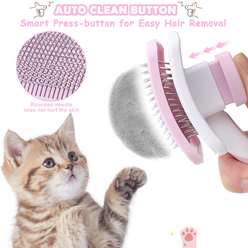 Cat brush short hair cat comb with handle brush cat pet dog brush pet brushes self-cleaning fur brush for long hair and short hair (pink). - PawsPlanet Australia