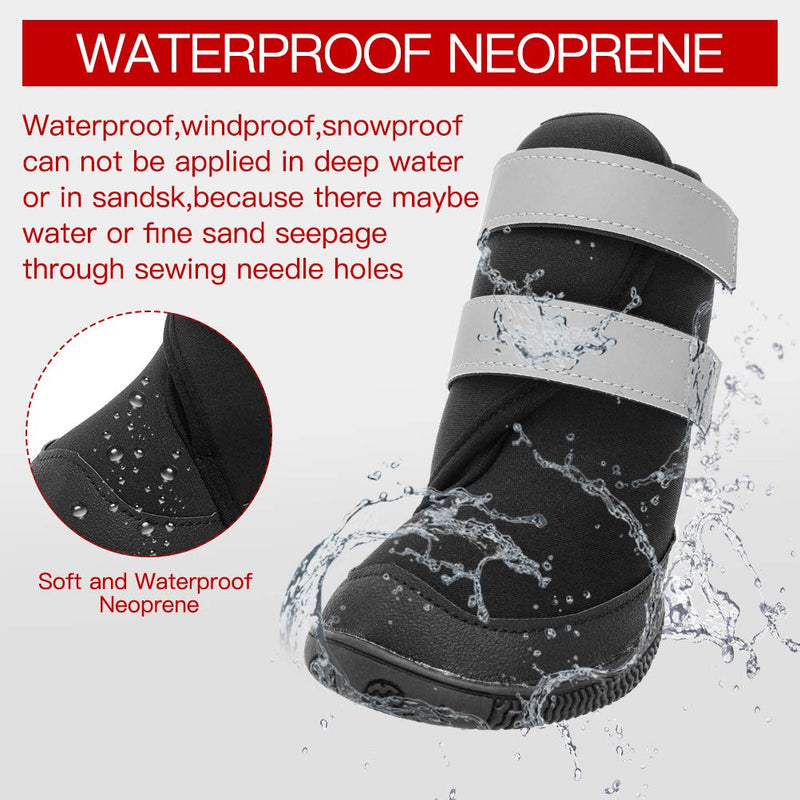 BINGPET Waterproof Dog Boots Pet Shoes - Durable Paw Protection Neoprene Doggy Shoes with Reflective and Adjustable Straps for Medium Large Dogs in All Season, Anti-Slip Soles, Indoor and Outdoor Wear XL Black - PawsPlanet Australia