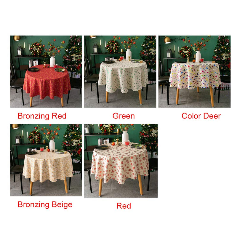 Round Tablecloth, Christmas Decoration Cotton Linen Round Tablecloth Bronzing Printed Holiday Diner Table Cover for Dining Party Festival Xmas Decoration - PawsPlanet Australia