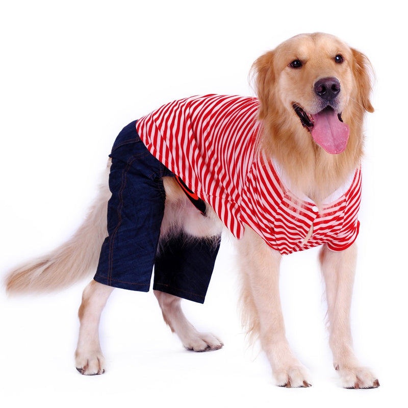 [Australia] - Petroom Large Dog Striped T Shirt,Dog Cute Shirts, Oversized Breathable Cotton Vest for Medium to Large Dogs XL Girth(38~40)inch Red & White Stripes 