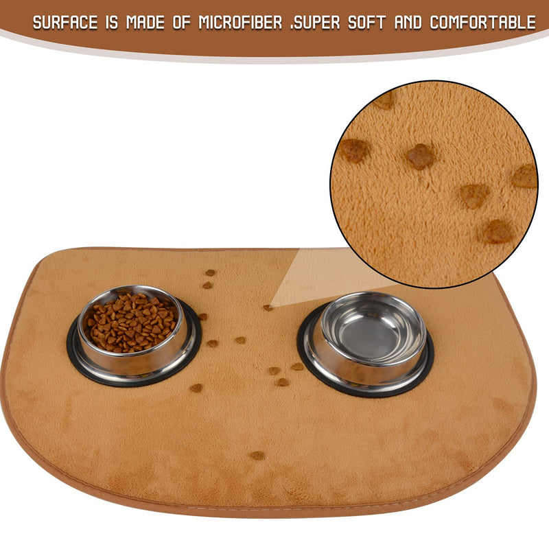 SUNLAND Dog Food Mat Ultra Water Absorbent Pet Feeding Mat Non-Slip Pet Bowl Mat for Dogs and Cats Brown - PawsPlanet Australia