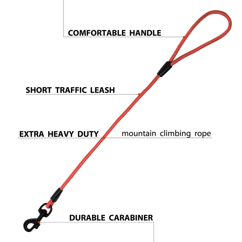 [Australia] - Luna&Max Short Dog Leash Rope 20 inch Length x 9/32 inch, Strong Mountain Climbing Lead, Training Leashes with Carabiner Hook for Medium and Large Dogs Red 