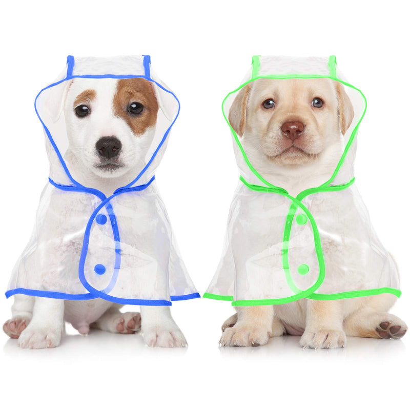 2 Pieces Pet Dog Raincoat Pet Waterproof Clothes Hooded Rain Jacket Transparent Puppy Rain Poncho Pet Rainwear for Small Medium Dog (Blue and Green,XS) Blue and Green X-Small - PawsPlanet Australia
