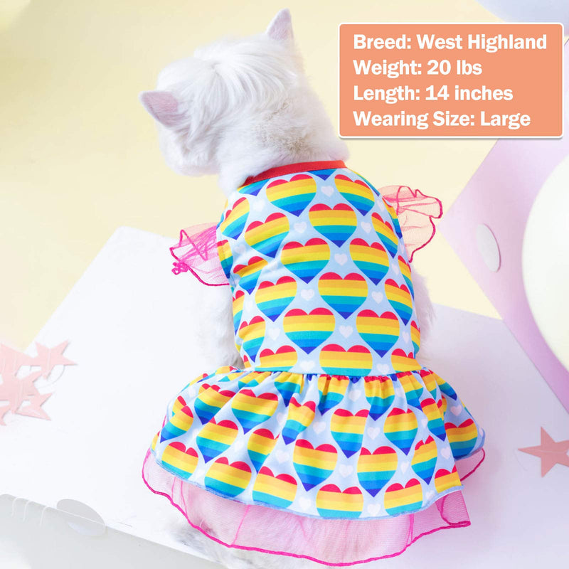 KYEESE Dog Dress Rainbow Heart Dog Sundress Tulle with Ruffle Sleeves Puppy Dress Dog Clothes XS (2.5-4lbs) - PawsPlanet Australia