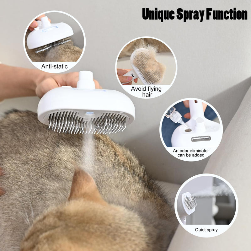 Katoggy Steam Cat Brush, Self Cleaning Dog Steam Grooming Brush, Easy To Clean, Remove Static Flying Hair Spray Grooming Brush for Cats and Dogs - PawsPlanet Australia