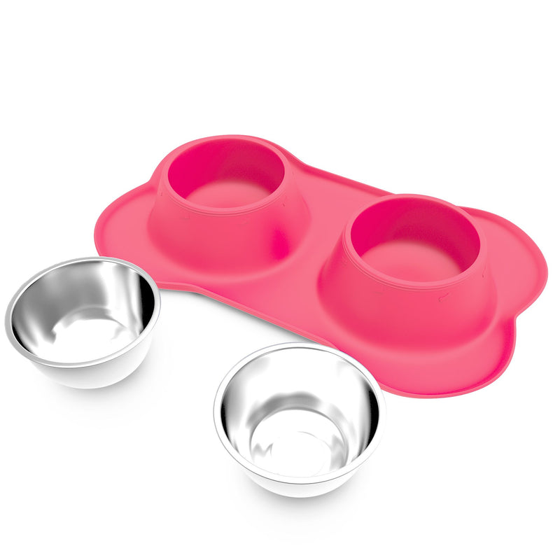 [Australia] - PETMAKER Stainless Steel Pet Bowls Set for Dogs and Cats Pink 24 oz 