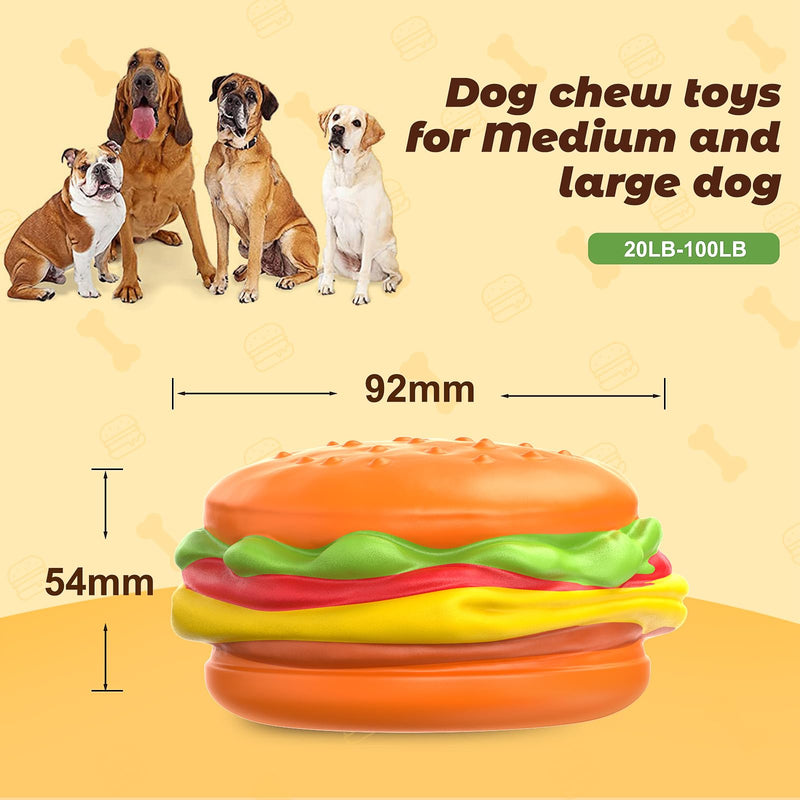 RUXAN Indestructible Dog Toy for Aggressive Chewers, Durable Teeth Cleaning Toy with Squeaky, Toughest Natural Rubber Dog Toy for Medium/Large Dogs Orange - Burger - PawsPlanet Australia