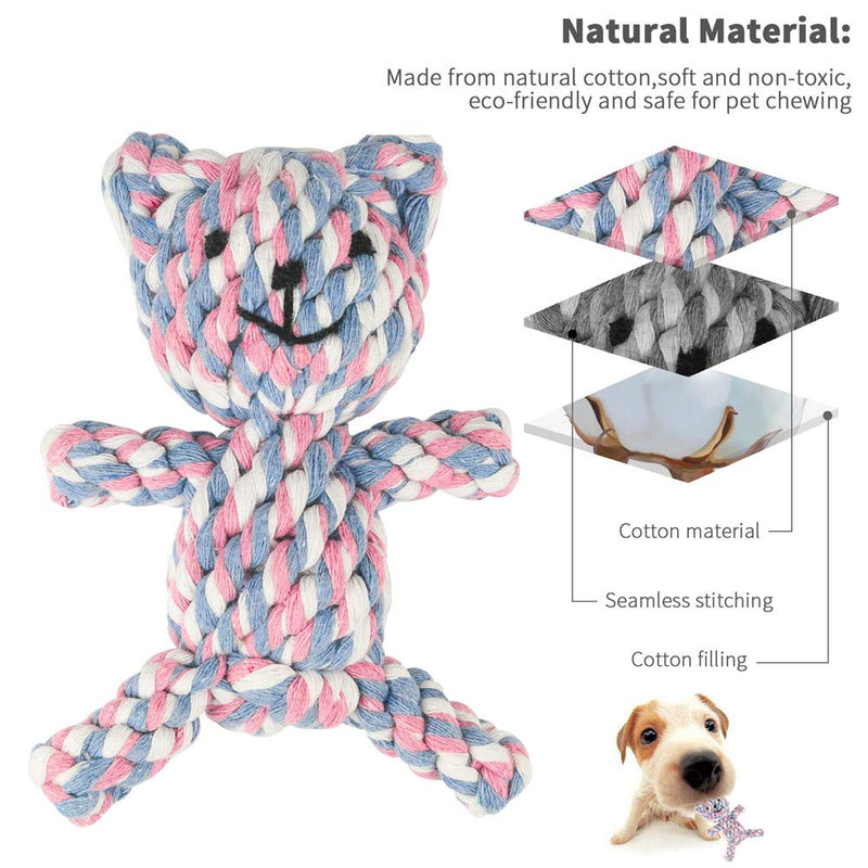 MEKEET Puppy Boredom Rope Toy, Cotton Natural Teeth Cleaning Chew Rope Dogs Ball Knot Training toy Small Dogs Toy (Bear) bear - PawsPlanet Australia