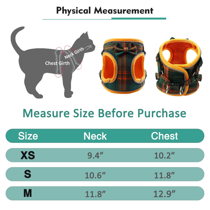 Soft Mesh Cat Harness Escape Proof Vest Harnesses for Outdoor Walking Reflestive Strap with Classic Plaid Pattern Adjustable Breathable XS Orange - PawsPlanet Australia