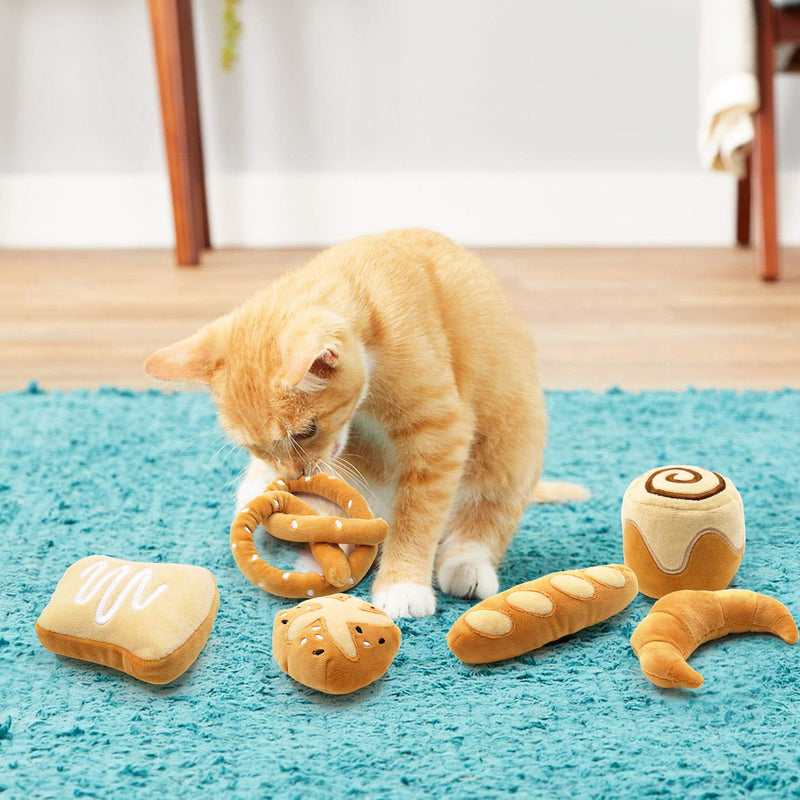 Bread Catnip Toys Kitten Interactive Toys for Cat Lover Gifts Kitty Chew Bite Kick Toys Supplies Baguette Croissant Pretzel Toast Bun Cinnamon Roll Plush Catmint Pet Presents Set of 6 - PawsPlanet Australia
