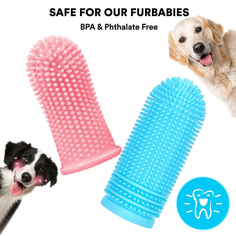 Pack of 4 Finger Toothbrush Dog Silicone Dog Toothbrush Food Grade Silicone 360° Fully Wrapped Cleaning Bristles for Cats Dogs Dental Care Anti-Plaque Toothbrush Dog (Blue, Pink) - PawsPlanet Australia